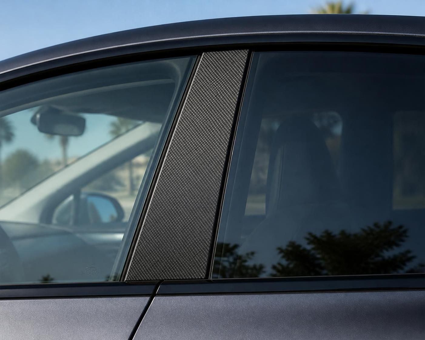 Carbon Fiber Texture A & B Pillar Trim Covers for Tesla Model Y Juniper & Model 3 Highland - Complete Set - 图片 2