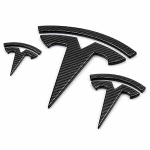 Emblem Cover Set for Tesla Model 3 & Model Y - Matte Carbon Fiber Texture Overlay, 3-Pack