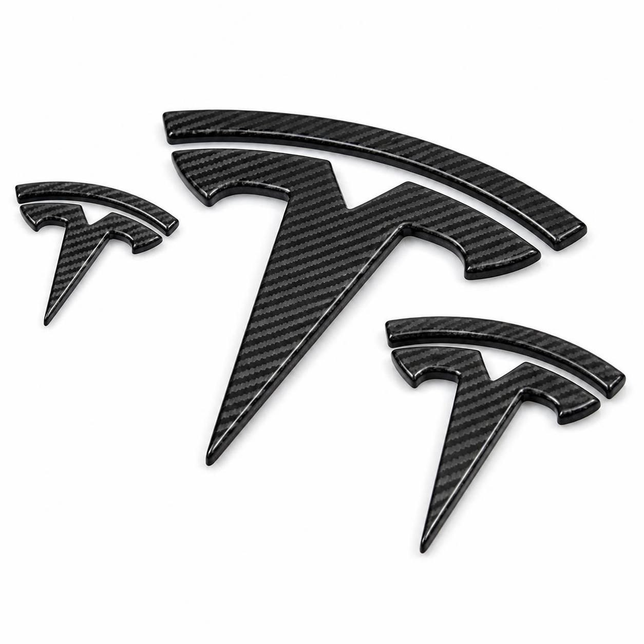 Emblem Cover Set for Tesla Model 3 & Model Y - Matte Carbon Fiber Texture Overlay, 3-Pack