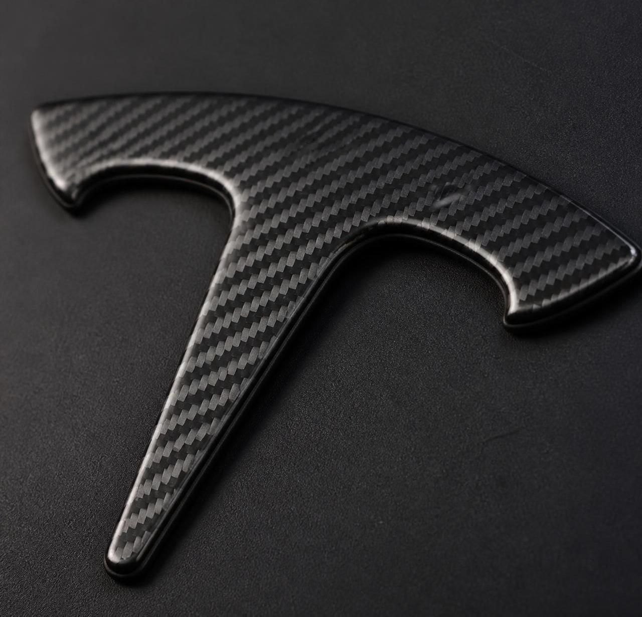 Emblem Cover Set for Tesla Model 3 & Model Y - Matte Carbon Fiber Texture Overlay, 3-Pack - 图片 3