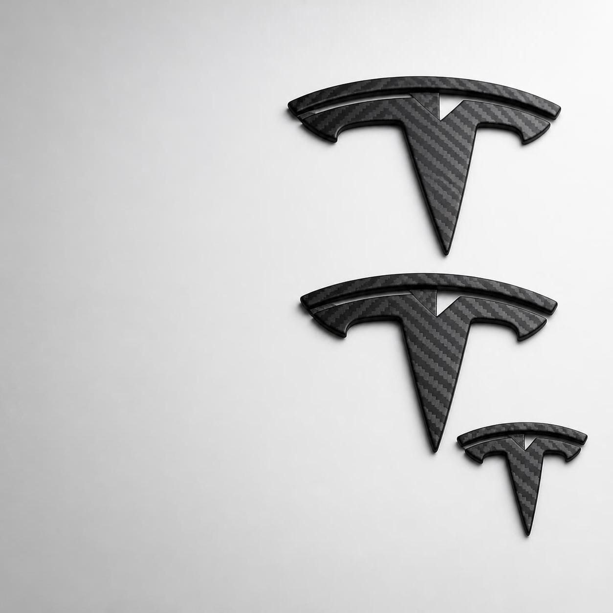 Emblem Cover Set for Tesla Model 3 & Model Y - Matte Carbon Fiber Texture Overlay, 3-Pack - 图片 5