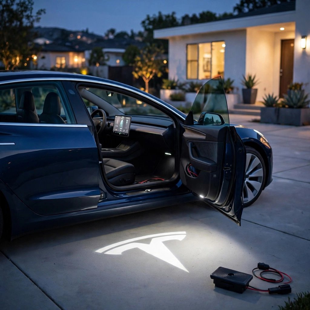 LED Door Puddle Lights for Tesla Model 3 & Model Y - Logo Projection, Pair - 图片 4