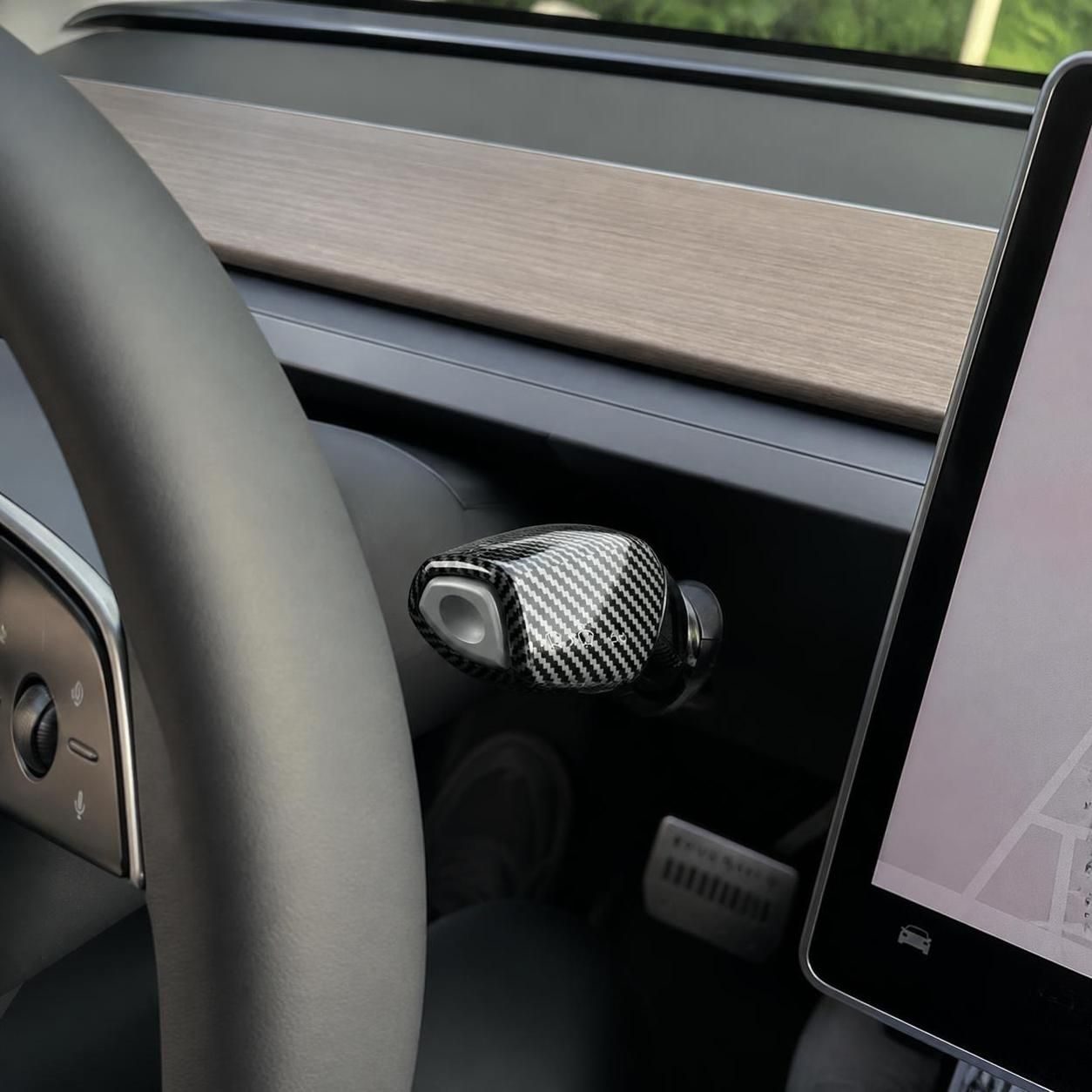 Gear Stalk Cover for Tesla Model 3 & Model Y - Carbon Fiber Texture Full-Wrap Trim, Clip-On - 图片 2