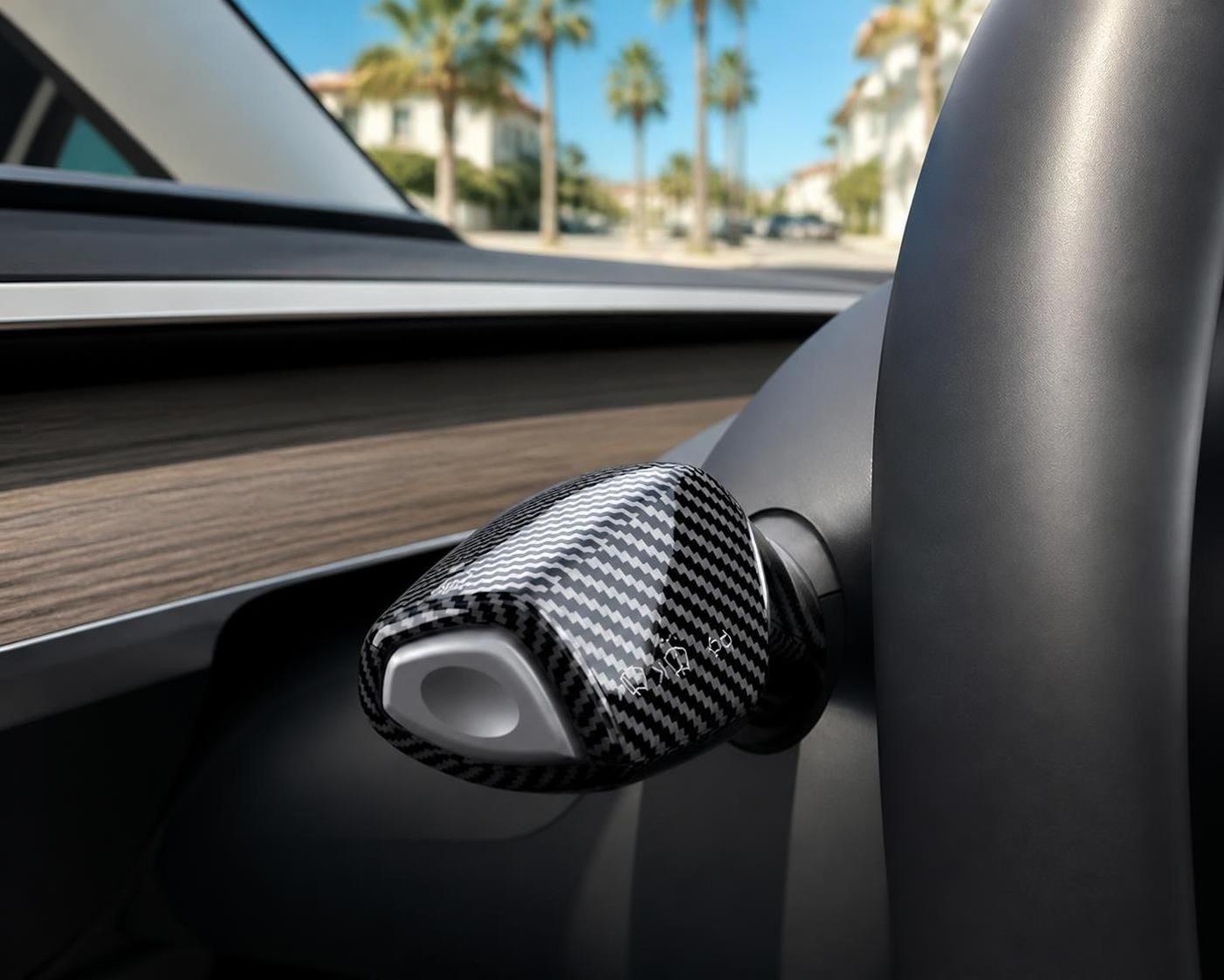 Gear Stalk Cover for Tesla Model 3 & Model Y - Carbon Fiber Texture Full-Wrap Trim, Clip-On - 图片 4