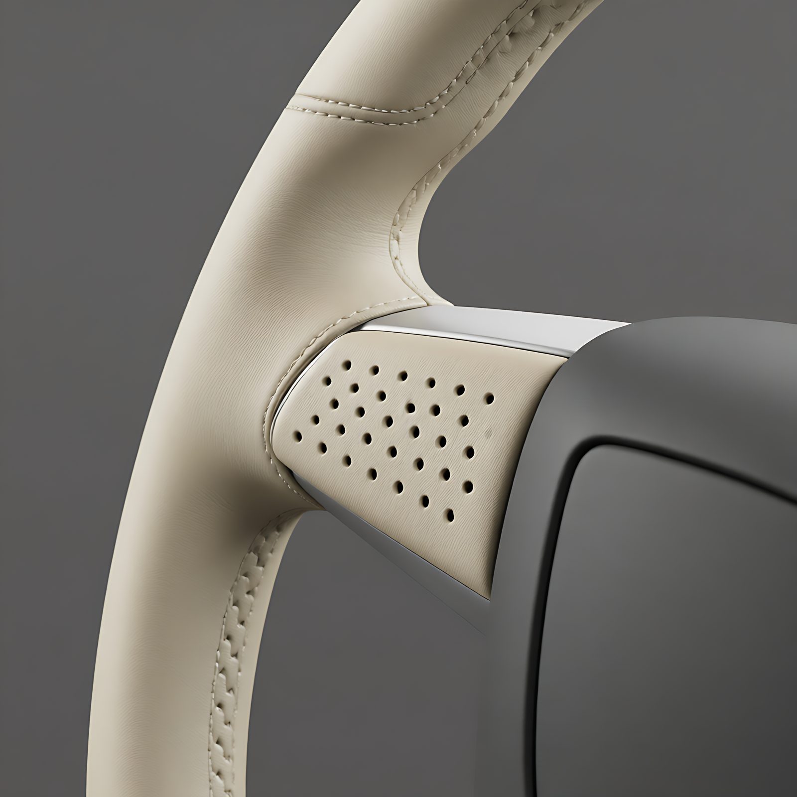Genuine Leather Steering Wheel Cover for Tesla Model 3 & Model Y - Nappa Texture, Cream Beige - 图片 3