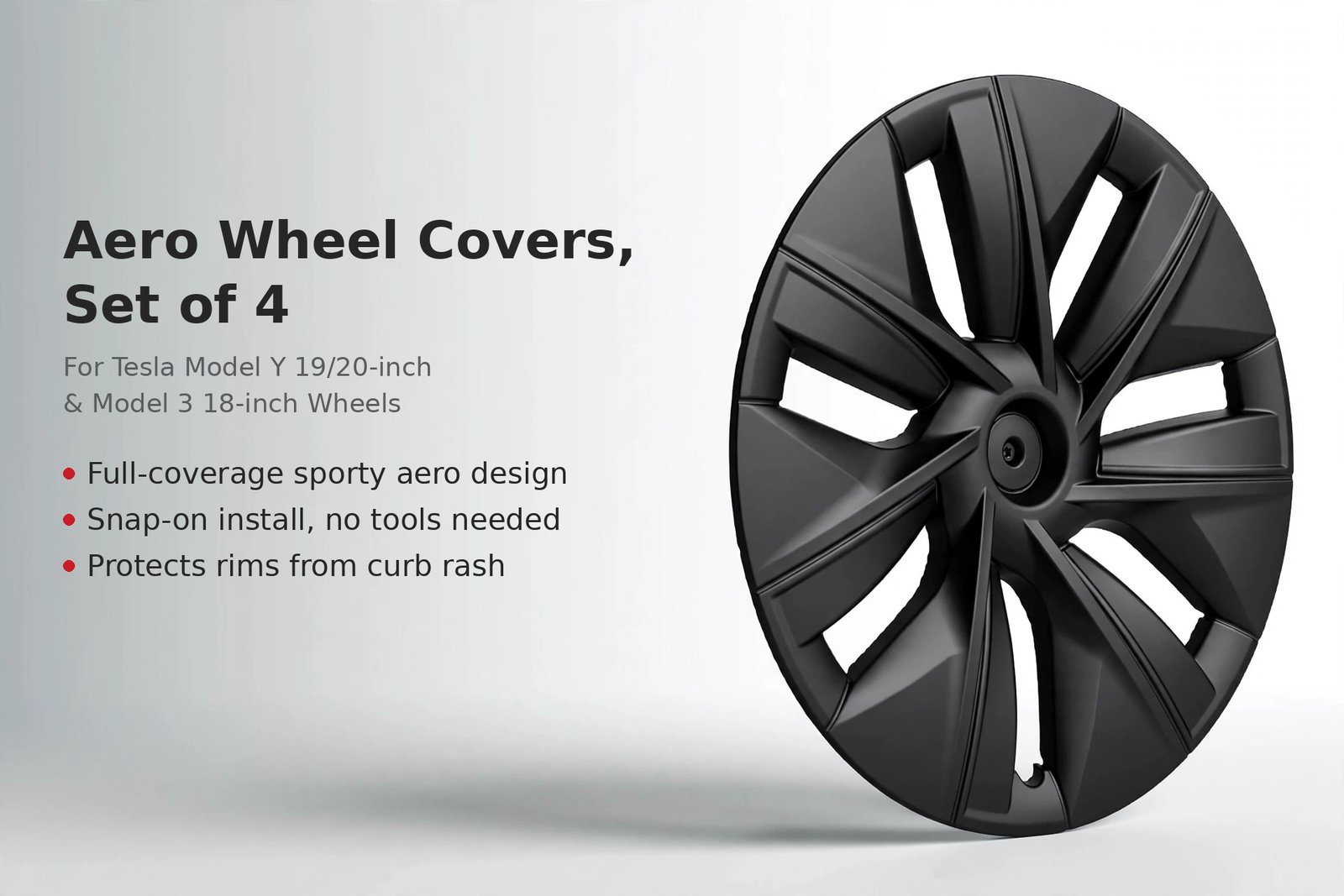 Aero Wheel Covers for Tesla Model Y 19/20 inch & Model 3 18 inch - Set of 4, Matte Black - 图片 5
